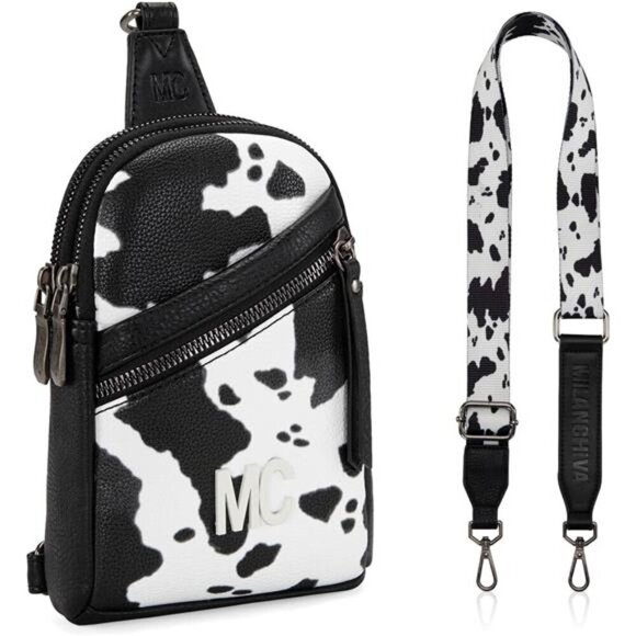 Cow Print Crossbody Mini Bag with Adjustable Strap and Zipper Pockets - Picture 3 of 6